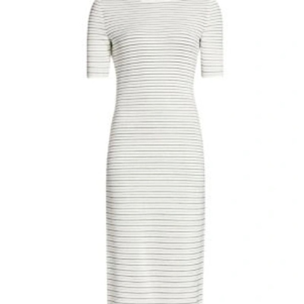 Theory Ribbed Stretch Knit Striped Midi Dress In Ivory Black